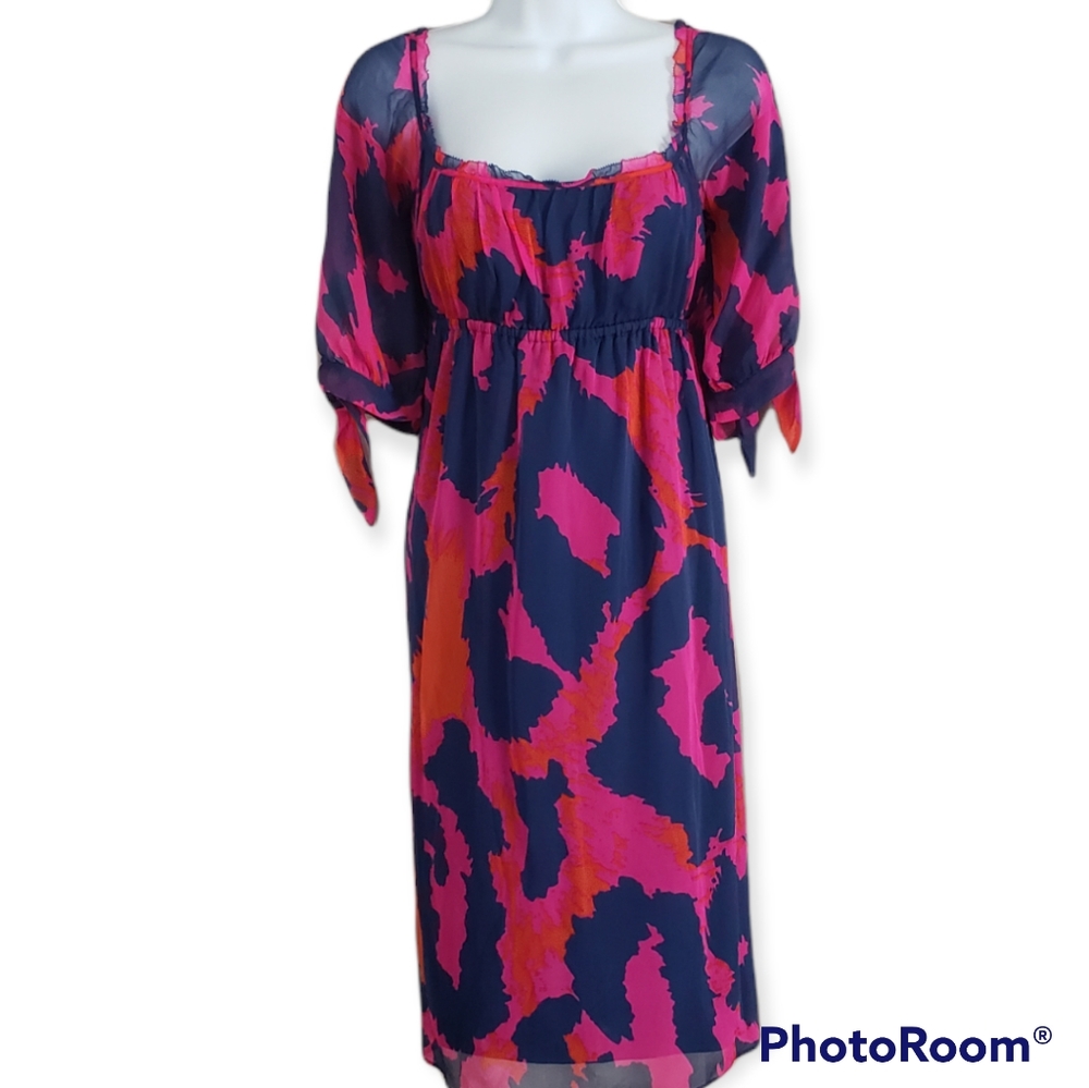 Diane Von Furstenberg purple & pink abstract print silk sheath dress Womens 10